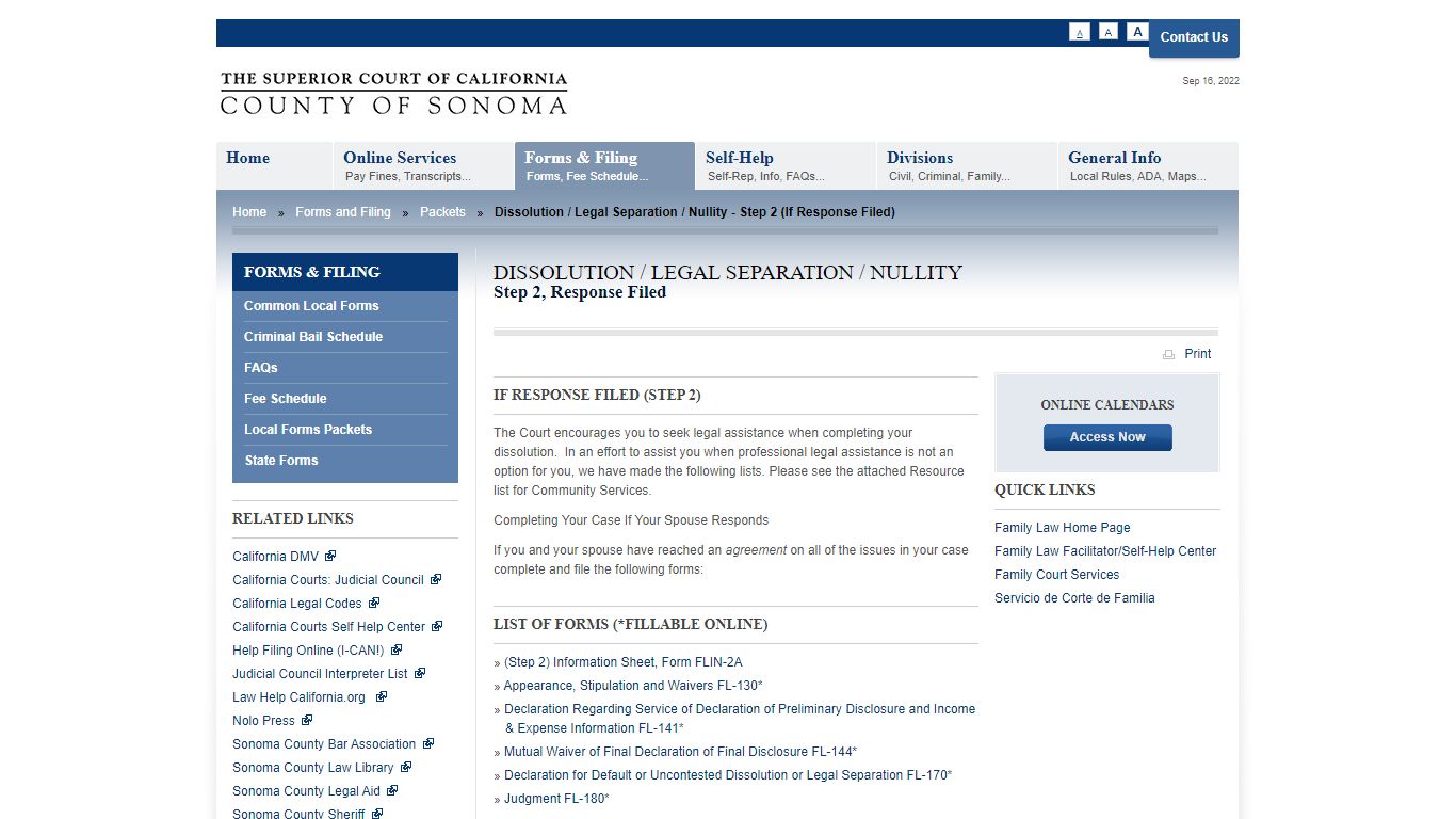 Dissolution / Legal Separation / Nullity - Sonoma Superior Court